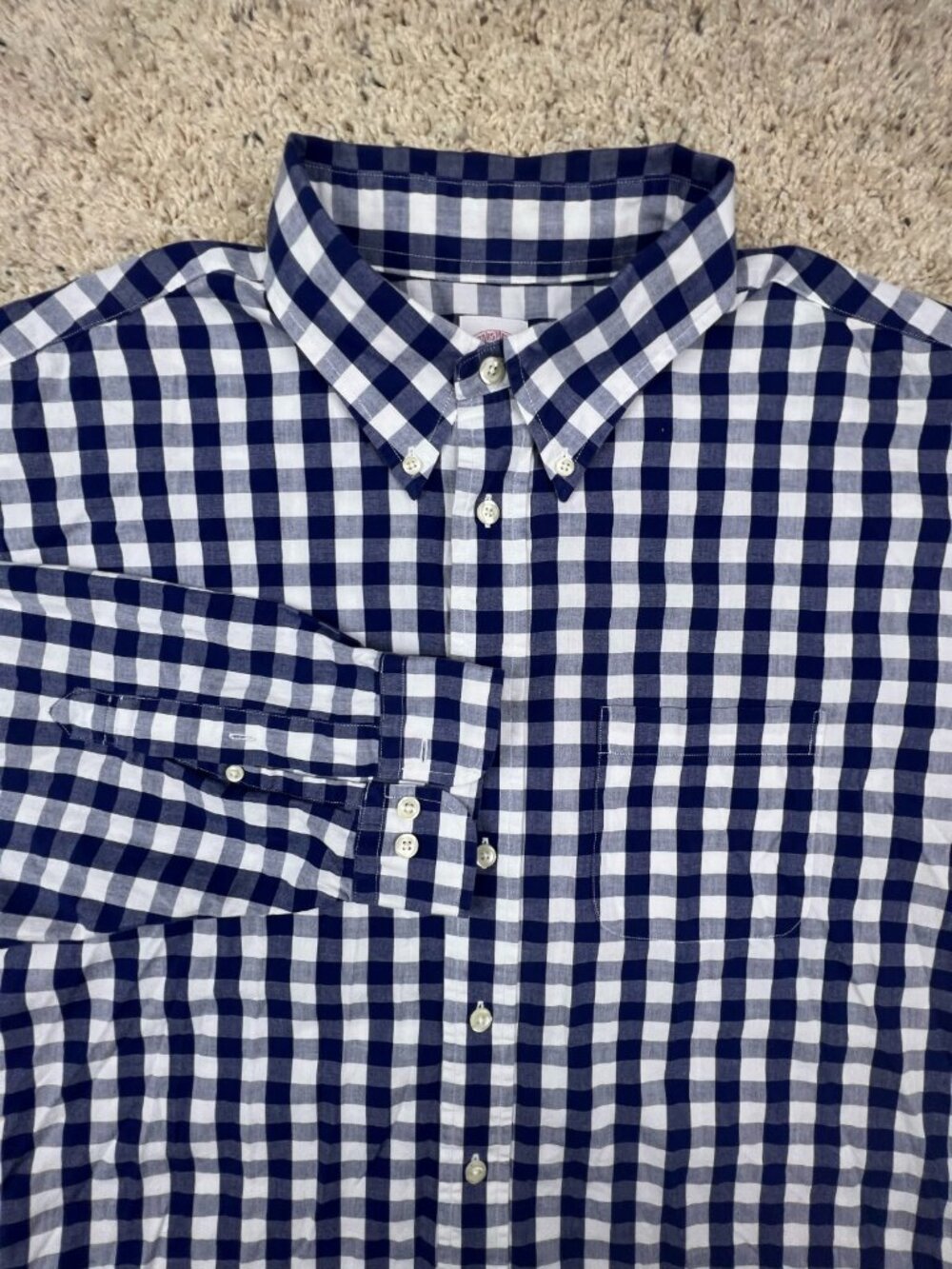 Brooks Brothers 346 XL Blue White Check Button Up Long Sleeve Shirt Cotton